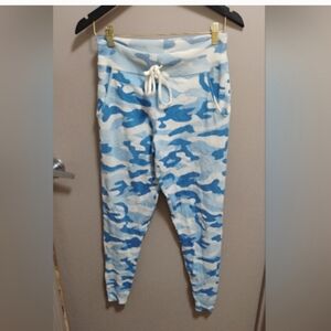 Oats Cashmere By Debra Hayburn Blue Camo Patterned Cashmere Joggers Pants Sz S